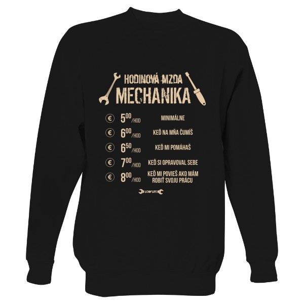 Mikina bez kapuce Unisex s potiskem Hodinová mzda mechanika